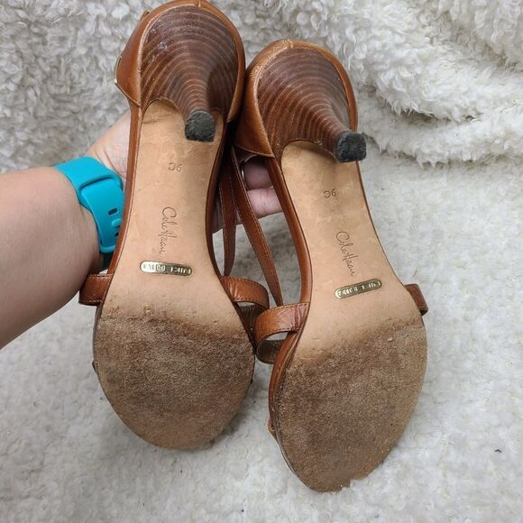 Cole Haan Cognac‎ Strappy Leather Heels Size 9C - Picture 9 of 9
